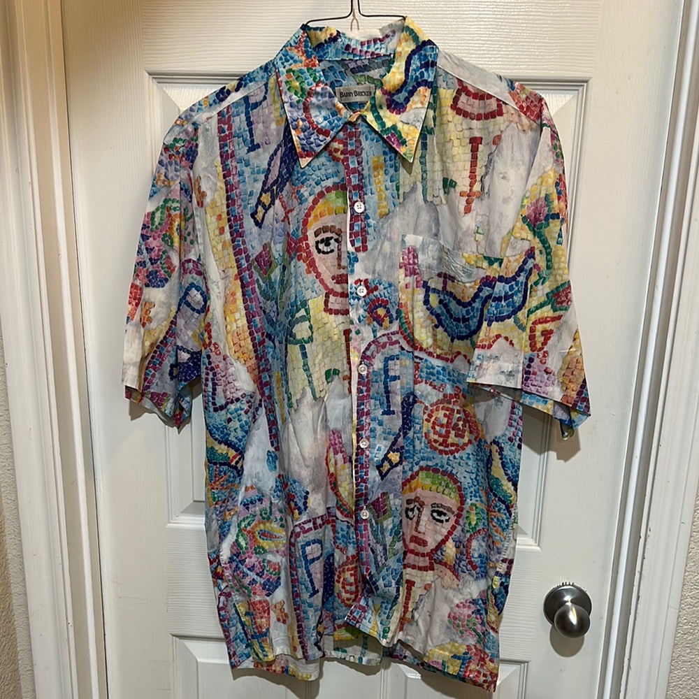 Vintage Colorful Graphic Short Sleeve Shirt button down down 100% cotton
